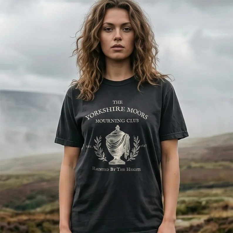 Wuthering Heights Dark Academia T-Shirt, Yorkshire Moors Mourning Club Tee, Gothic Vintage Bone Etch, Gift for Book Lovers