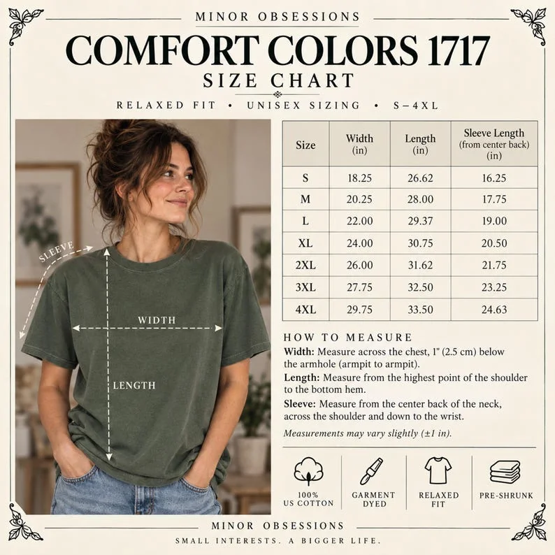 Comfort Colors 1717 size chart. S - 4XL